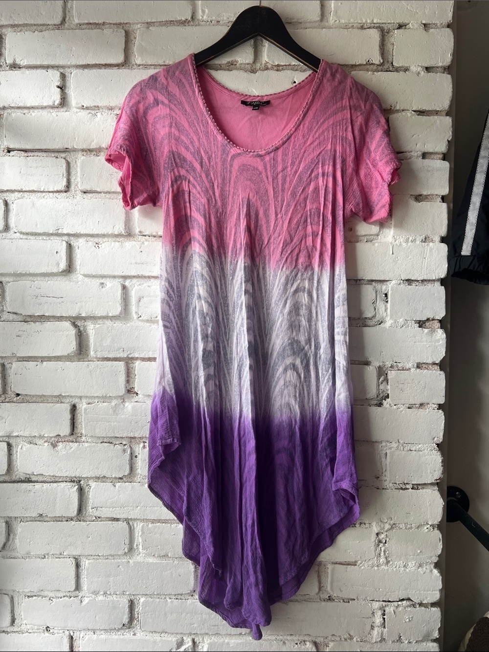Women's Pink and Purple Ombre Short Sleeve Tunic slight zebra print dress